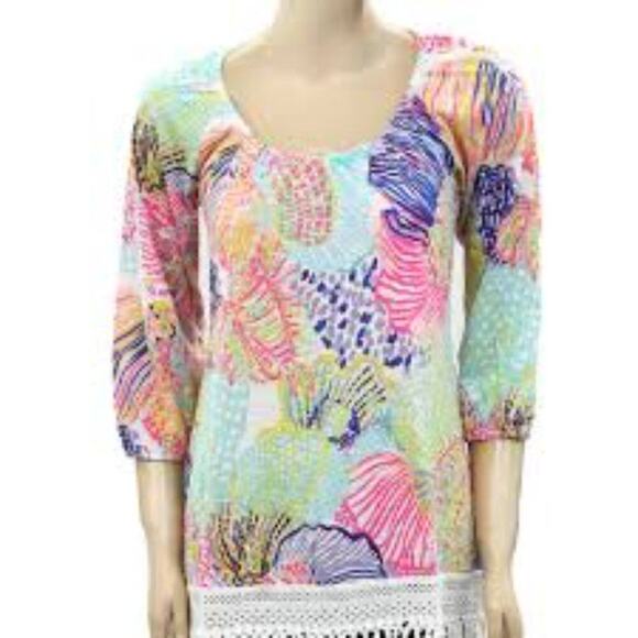 LILLY PULITZER ALIA FRINGE TUNIC TIP SIZE LARGE